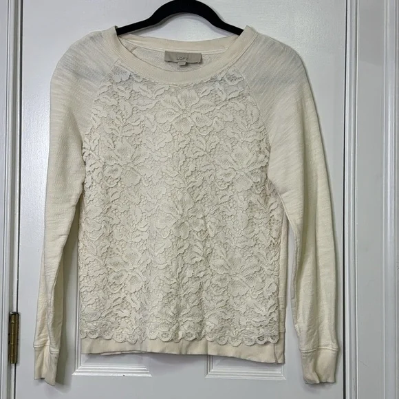 LOFT Cream Lace Front Sweater - Picture 3 of 8